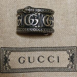 美品 袋付 グッチ シルバー925 ダブルGGマーモントスネークリング 16サイズ 15〜16号程 GUCCI KING snake sterling silver ITALY 指輪 ring