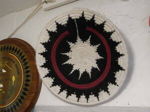 USAビンテージINDIANインディアンNavajoナバホ族伝統工芸Wedding basketウェディングバスケット籠カゴWOOL羊毛/カントリー西海岸サーフ