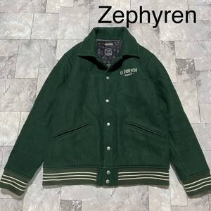 Zephyren ゼファレン MELTON JKT メルトンジャケット スタジャン ウールジャケット 刺繍ロゴ 定価33000 グリーン サイズL 玉FS1157 