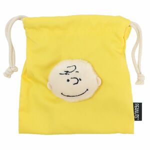 ◆新品　スヌーピー　ボアフェイスきんちゃくポーチ　巾着〈チャーリーブラウン　黄色　イエロー〉小物整理に　Snoopy　PEANUTS