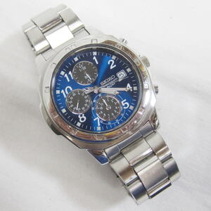 ● SEIKO CHRONOGRAPH セイコー クロノグラフ クオーツ腕時計 7T92-0CA0 文字盤ブルー USED品！