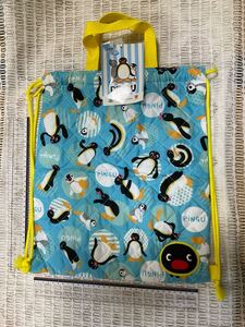 ピングPINGU★ペンギン★布製巾着リュック★キルト★名前ワッペン付き★新品タグ付き