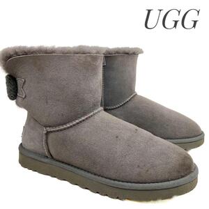 ☆即決・送料無料☆UGG アグ MINI BAILEY KNIT BOW ミニベイリーニットボウ グレー 24cm ムートンブーツ カジュアル 本革 本皮 レディース