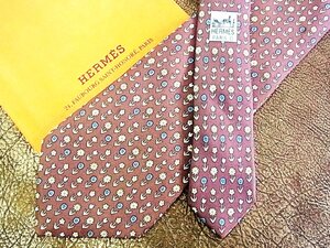 ★並品★4R01929【HERMES】エルメス「花 植物 柄」ネクタイ