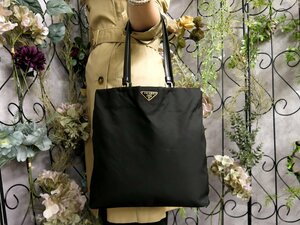 超美品●PRADA プラダ●三角ロゴプレート●ポコノ ナイロン カーフ レザー 本革●トート バッグ●黒●G金具●B5 書類 収納 かばん●Js51812