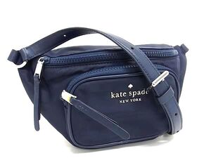 1円 ■極美品■ kate spade ケイトスペード WKRU6591 ナイロン×レザー ボディバッグ ウエストポーチ ネイビー系 BI9245