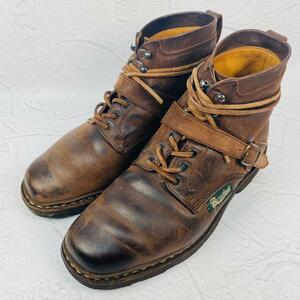 【希少】PARABOOT パラブーツ デカタグ ストラップ レースアップブーツ 茶 ブラウン 6 24.5cm 旧タグ ノルウィージャンウエルト製