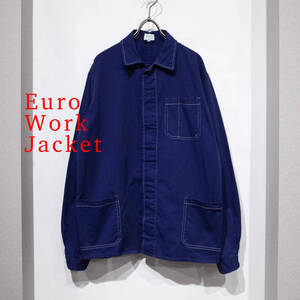 48（M位） / 80s Unknown Euro Work Jacket フレンチベトナム 比翼 ワークジャケット コットン ネイビー ホワイトステッチ カバーオール