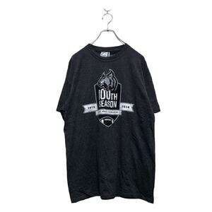 半袖 プリント Tシャツ L グレー ホワイト ブラック スポーツ アメフト 古着卸 アメリカ仕入 a603-6707