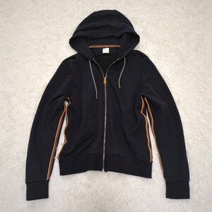 美品/現行/希少L●Paul Smith ポールスミス パーカー マルチストライプ ジップアップ フード ゴールド金具 ロゴ刻印 ブラック 黒 メンズ 