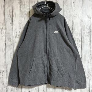 NIKE ナイキ ジップアップパーカー フーディ 2XL グレー ワンポイント 刺繍スウッシュ ビッグサイズ US古着 HTK2353