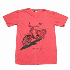 ホンダ スーパーカブ バイク HONDA C70 ストリート系 おもしろTシャツ メンズTシャツ Vネック 半袖 ★N1005M