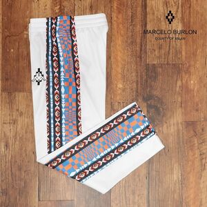 1円/23春夏/MARCELO BURLON/Sサイズ/トラック パンツ AOP FOLK KAPPA TRACK PANTS ネイティブ柄 イージー 新品/白/ホワイト/ib461/