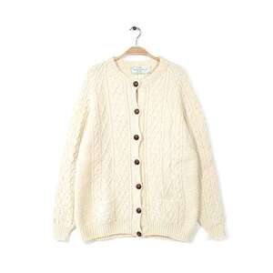 【送料無料】 QUILLS WOOLLEN MARKET アイルランド製 フィッシャーマンセーター アランニット ケーブル編み レディースXL相当 古着 @CH0993