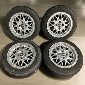 2022年製DUNLOP付 BBS 332 165/65R14 6.5J+38 4穴 PCD100 球面 VW 純正 14インチ アルミ ホイール 4H ピッチ100 メッシュ 国産タイヤ