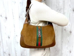 極美品 GUCCI グッチ シェリーライン ジャッキー ヴィンテージ ハンドバッグ ショルダーバッグ バッグ スエード×レザー 茶 78996