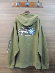 ★ 激フェード 希少 XLサイズ 90S OLD STUSSY ステューシー 紺タグ シャネル ロゴ スウェット パーカー オリーブ系 オールド　