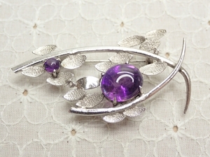 L278　ヴィンテージ　ブローチ　アメジスト　カボション　アクセサリー　Vintage　Brooch