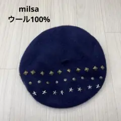 milsa ミルサ スタッズ ウール ベレー帽 ネイビー