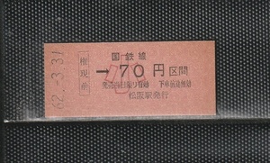 国鉄大阪印刷 権現前→小児専用70円区間 赤地紋 硬券乗車券 未使用券 無人化駅