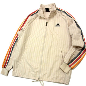 VINTAGE●adidas アディダス トラック ジャケット ジャージ ジップアップ ベージュ メンズ Sサイズ オーバーサイズ 万国旗タグ 1円スタート