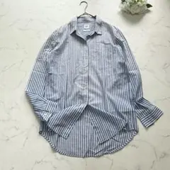 GAP ギャップ シャツ 長袖（S）青/ブルー ストライプ オーバーサイズ