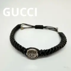 GUCCI（グッチ）　ブレスレット　クレスト　レザー　編み込み　シルバー