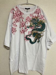 和柄 Tシャツ 龍刺繍 桜柄 5L