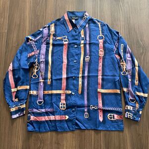 ☆GUCCI グッチ☆シャツ☆長袖☆長袖シャツ☆SILK シルク100%☆サイズ44☆ネイビー系☆イタリア製