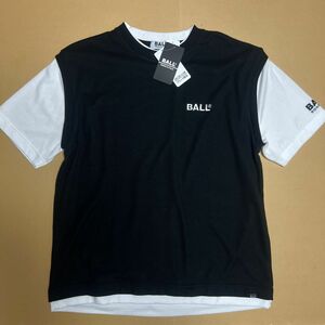 ★ボール BALL 新品 メンズ イタリア発人気ブランド 重ね着風 ベスト 半袖 Tシャツ 黒白 XLサイズ[54123-99-LL] 一 三 参★QWER★