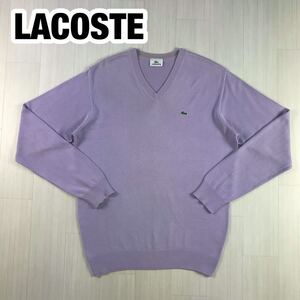 LACOSTE ラコステ コットンニット 4 パープル Vネック ワニ