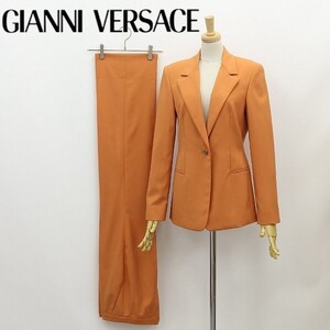 ◆GIANNI VERSACE COUTURE ジャンニ ヴェルサーチ クチュール 裏地メデューサ柄 1釦 ジャケット＆パンツ スーツ セットアップ オレンジ 38