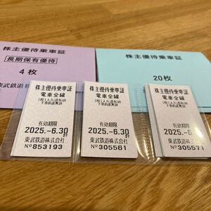 【送料無料　匿名配送】　東武鉄道　株主優待乗車証　24枚セット　2025年6月30日まで 