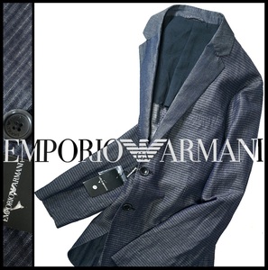 新品9.6万【 EMPORIO ARMANI エンポリオアルマーニ 】春夏モデル/シルクコットン混合インディゴリネンジャケットM/48-50相当