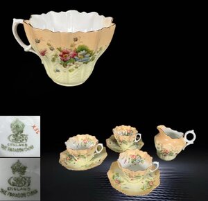 Z0845 AYNSLEY ENGLAND エインズレイ こつじき カップ&ソーサー 3客 ミルクタンク 色絵花葉文 花柄 茶道具 西洋美術 箱付 】