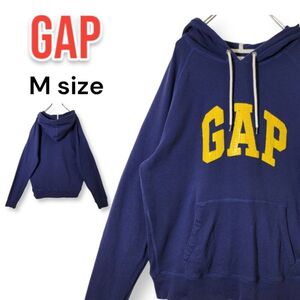 Gap ギャップ スウェットパーカー 紺 ネイビー Mサイズ ダメージプリント加工 プルオーバー デカロゴ