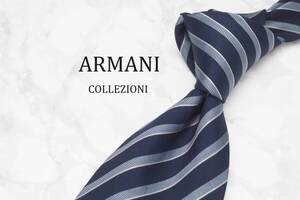 【美品】ARMANI COLLEZIONI アルマーニ コレッツォーニ A-531 ネイビー グレー イタリア製 ブランド ネクタイ 古着 卸 USED オールド SILK