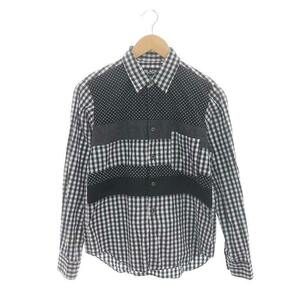 ブラックコムデギャルソン BLACK COMME des GARCONS AD2013 ギンガムチェック ドット 切替 シャツ 長袖 S 黒 白 /DF ■OS メンズ