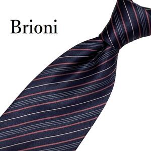 【美品】Brioni ブリオーニ ネクタイ レジメンタルタイ ブラック 黒 ピンク シルバー ドレス ビジネス