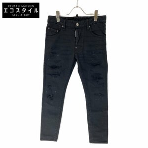 DSQUARED2 ディースクエアード S71LB0885 ブラック ストレッチ ダメージ スキニー デニム ブラック 44 ボトムス コットン メンズ 中古