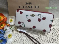 COACH 長財布 コーチ 財布 ロング ジップ アラウンド ウォレット ハート チェリー プリント さくらんぼ 柄 チョークマルチ 贈り物  財布 レディース ファッション  ブランド 新品 未使用ファッション B163 CF406 KF5G8