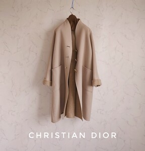 超高級 希少 Christian Dior セレブ御用達 憧れのダブルフェイスノーカラーコート 大人気オーバーサイズデザイン クリスチャンディオール 