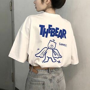 レディース　Tシャツ　くま　ベアー　エンジェル　コットン　韓国　ノーブランドXL ホワイト