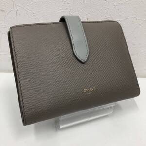 ⑳ CELINE セリーヌ 二つ折り 財布 ミディアム ストラップウォレット バイカラー グレー 灰色 レザー 革 10B643BRU