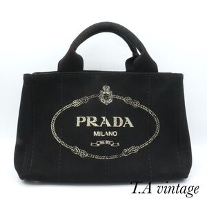 美品　PRADA プラダ　キャンバス　カナパ　ハンドバッグ　ブラック