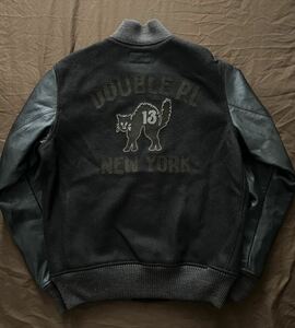 【傑作】極美品 RRL BLACK CAT LEATHER SLEEVE VARSITY JACKET ダブルアールエル ブラックキャット レザー バーシティ ジャケット M