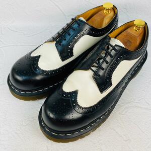 【美品】Dr.Martens ドクターマーチン ツートン ウイング メダリオン 厚底 白 ホワイト 黒 ブラック UK9 27cm カジュアル ジャケパン