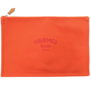 新品同様 エルメス ヨッティングGM コットン オレンジ ポーチ 0965 HERMES