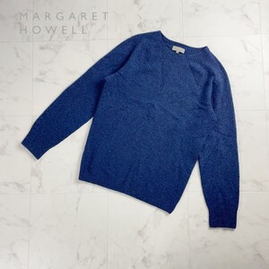 美品 MARGARET HOWELL マーガレット・ハウエル カシミヤ ウール 丸襟ニットセーター トップス メンズ 紺 ネイビー サイズM*SC296