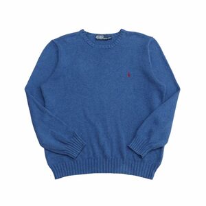 TI1674□ポロラルフローレン/Polo by Ralph Lauren*メンズL*長袖クルーネックネックセーター/コットンニットプルオーバー*ポニー刺繍*青系